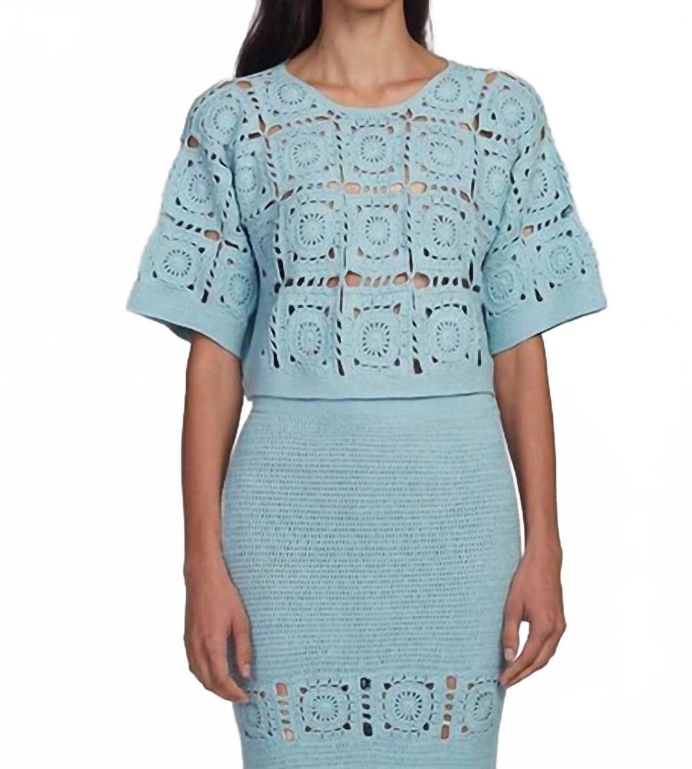 NEW ELEVEN SIX arden crochet top in skye blue